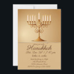 Elegant gyllene menorah Hanukkah-fest Inbjudningar<br><div class="desc">Hanukkah-festdesign med en gyllene menorah.</div>
