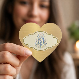 Elegant gyllene metallisk Marian-monogram Hjärtformat Klistermärke