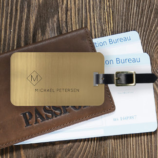 Elegant gyllene monogrammet namn modern bagagebricka