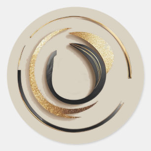 Elegant gyllene och svart abstrakt design runt klistermärke