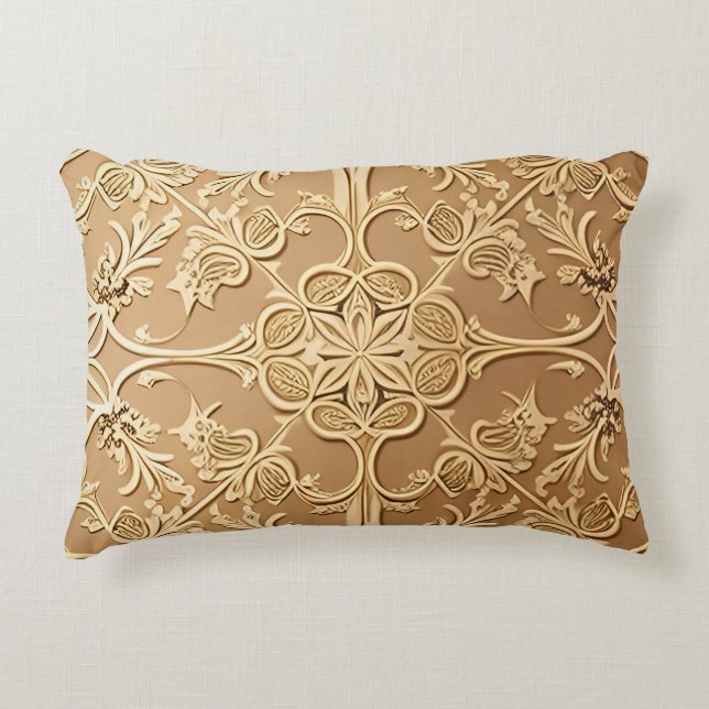 Elegant gyllene ornamental blomsterdesign prydnadskudde (Framsidan)