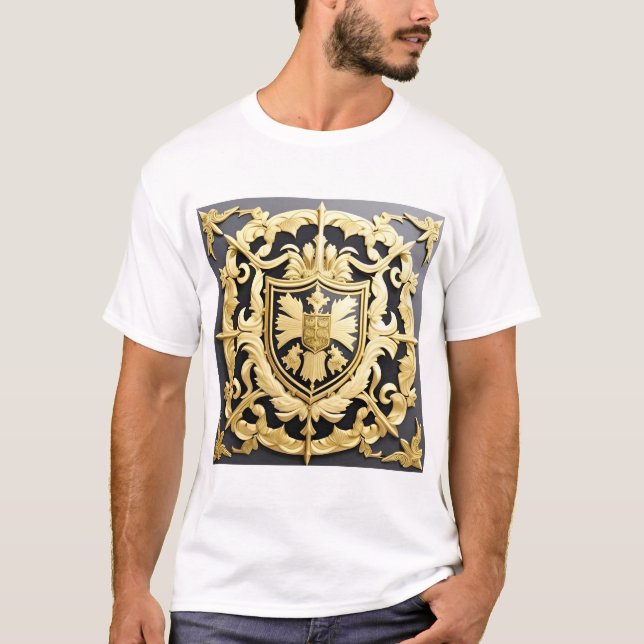 Elegant gyllene prydnadskrona med sköld t shirt (Framsida)