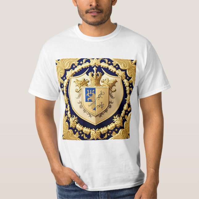 Elegant gyllene prydnadskrona med sköld t shirt (Framsida)