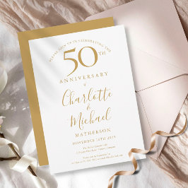 Elegant Gyllene Signature 50 års Bröllopsdag Inbjudningar