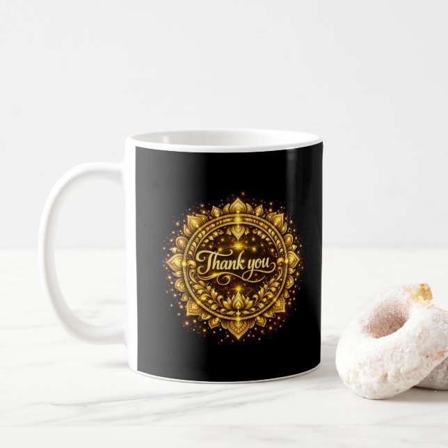 Elegant gyllene "Tack" Mandala-design med lyx Kaffemugg (Med munk)
