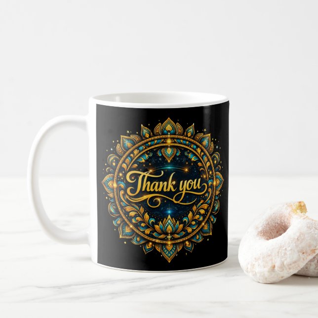 Elegant gyllene "Tack" Mandala-design med lyx Kaffemugg (Med munk)