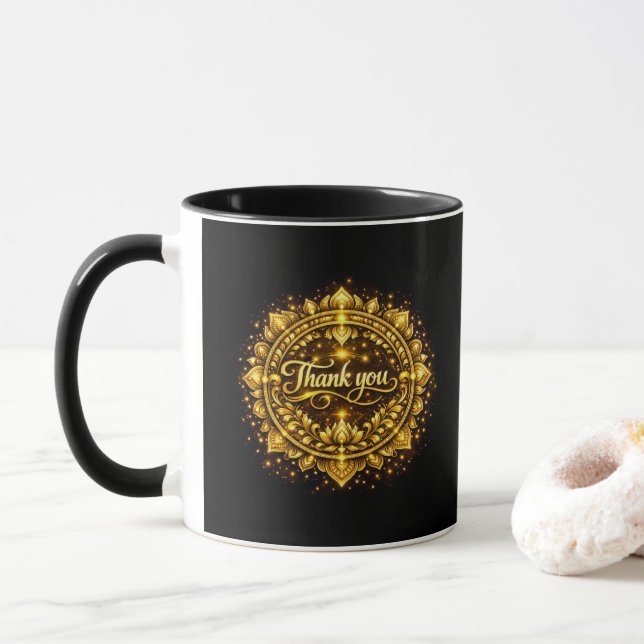 Elegant gyllene "Tack" Mandala-design med lyx Mugg (Med munk)