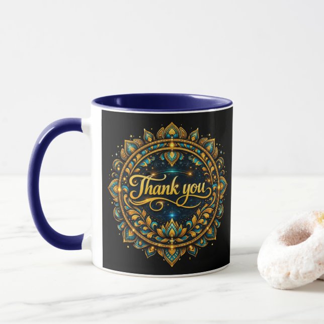 Elegant gyllene "Tack" Mandala-design med lyx Mugg (Med munk)