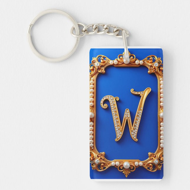 Elegant gyllene W-monogram dekorerad med pärlor  (Framsidan)