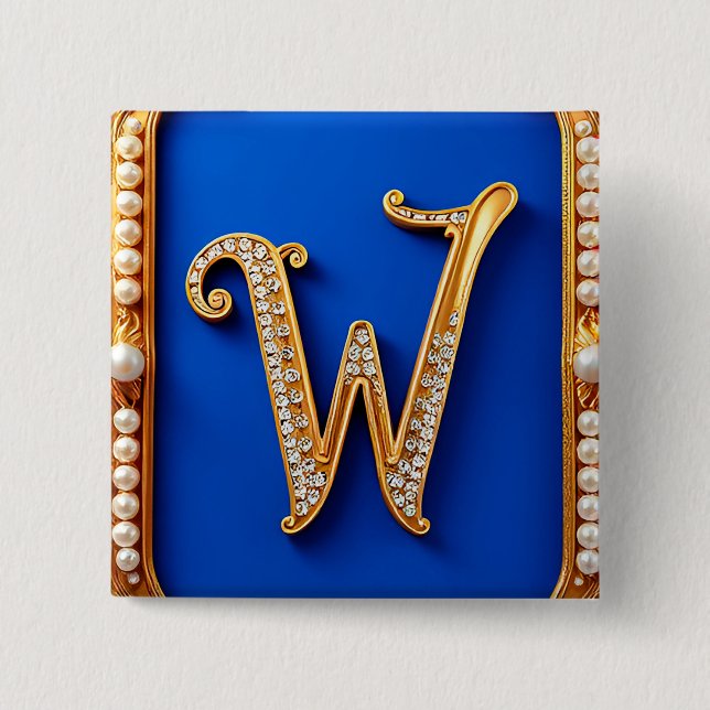 Elegant gyllene W-monogram dekorerad med pärlor Knapp (Framsida)