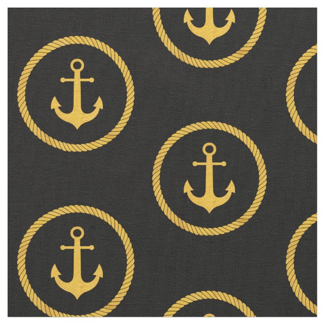 Elegant gyllengul nautisk rep anchor mönster tyg (Närbild)