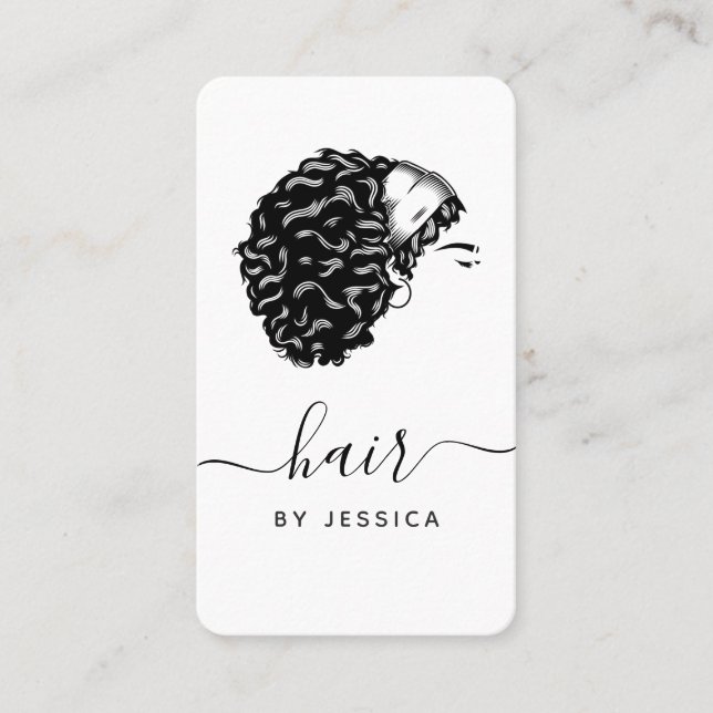Elegant Hair Salon Black & White Afro Hair Girl Visitkort (Framsida)