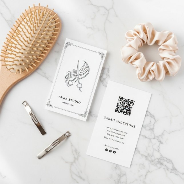 Elegant Hair Stylist Business Card with QR Code Visitkort (Skapare uppladdad)