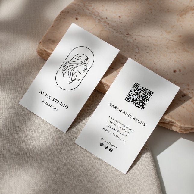 Elegant Hair Stylist Business Card with QR Code  Visitkort (Skapare uppladdad)