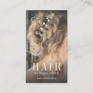 Elegant Hair Stylist Cascading Hair Photo Visitkort