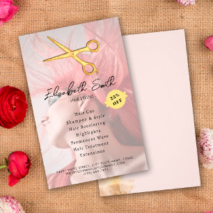 Elegant Hair Stylist Hair Guld Scissors Chic Rosa Flygblad