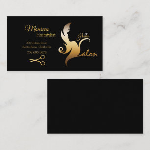 Elegant Hairstylist Black/Guld Hair Silhouette Visitkort