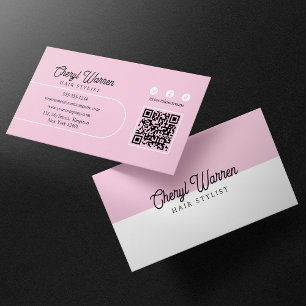 Elegant Hairstylist Script Rosa Minimal QR-kod Visitkort