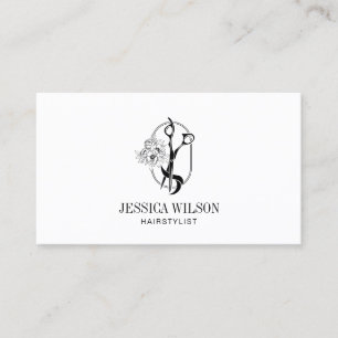 Elegant Hairstylist Sissors Blommigt Petals QR-kod Visitkort