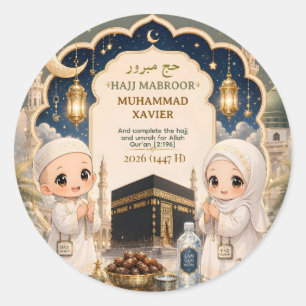 Elegant Hajj Mabroor Chibi-konst Personlig Runt Klistermärke