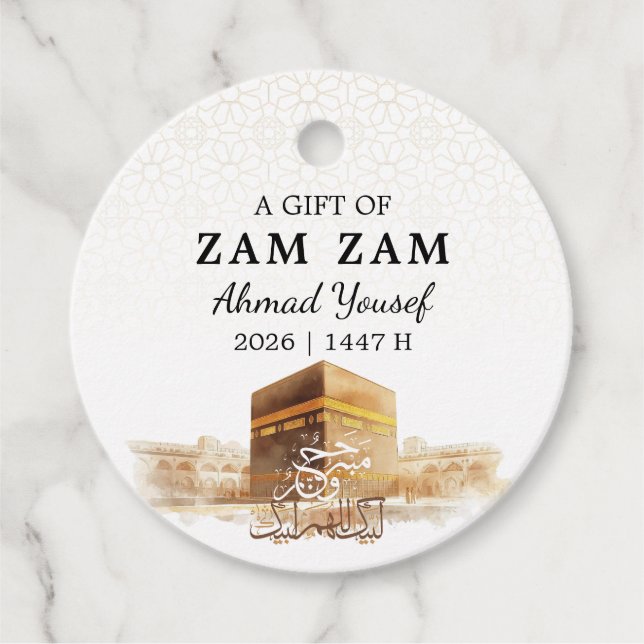 Elegant HAJJ MABRUR Zam Zam-vatten  Gåvor Etiketter (Framsida)