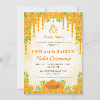 Elegant Haldi Ceremony Invitation Inbjudningar