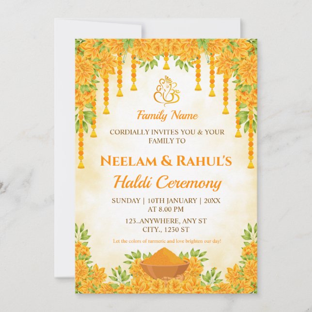 Elegant Haldi Ceremony Invitation Inbjudningar (Framsida)