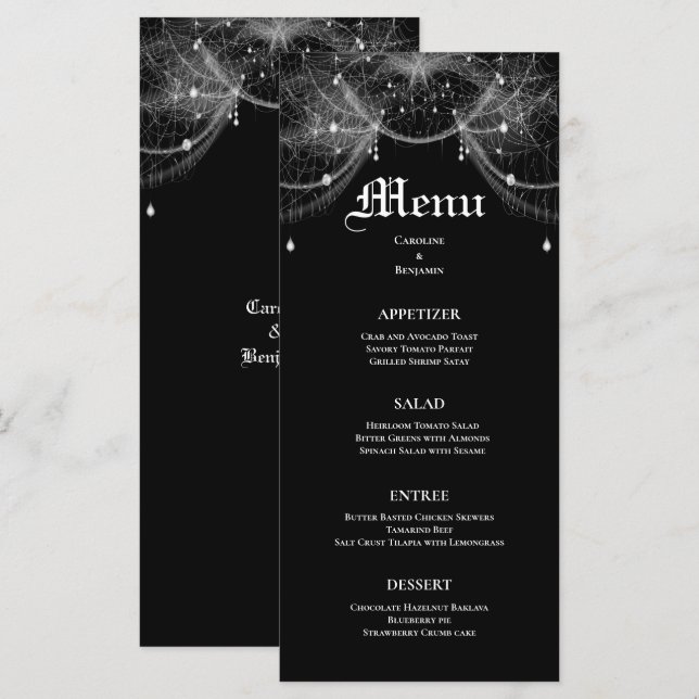 Elegant Halloween Bröllop Menu Meny (Fram/baksida)