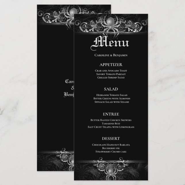 Elegant Halloween Bröllop Menu Meny (Fram/baksida)