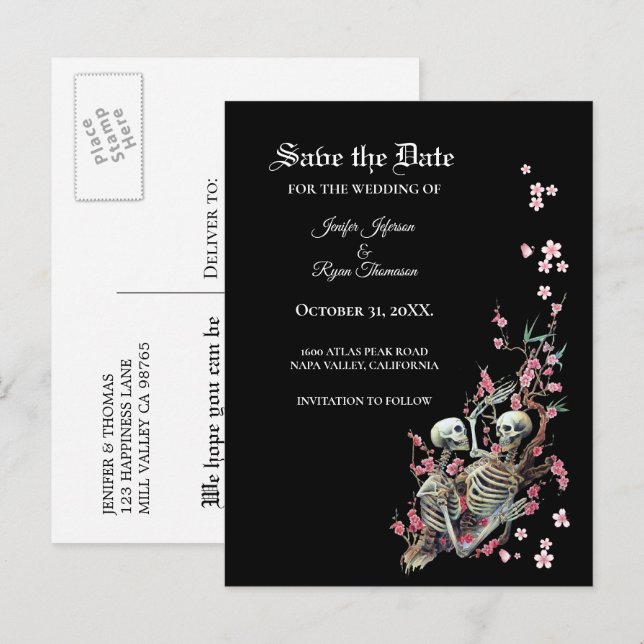 Elegant halloween bröllop save the date vykort (Fram/baksida)