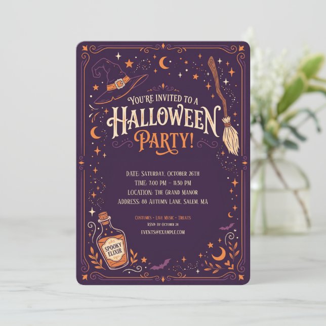 Elegant Halloween-fest för häxor Inbjudan (Stående Fram)