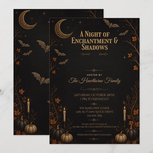 Elegant Halloween-festfirande Inbjudningar (Fram/baksida)