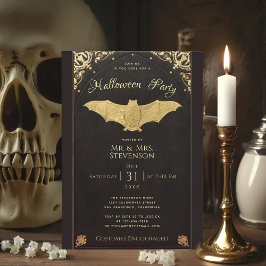 Elegant Halloween Guld Fladdermus Svart Vintage Inbjudningar