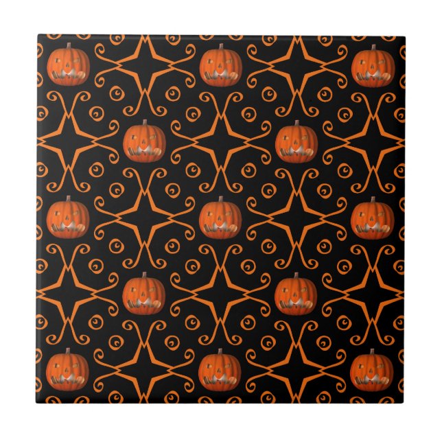 Elegant Halloween jack o lantern kaleidoskop Kakelplatta (Framsidan)