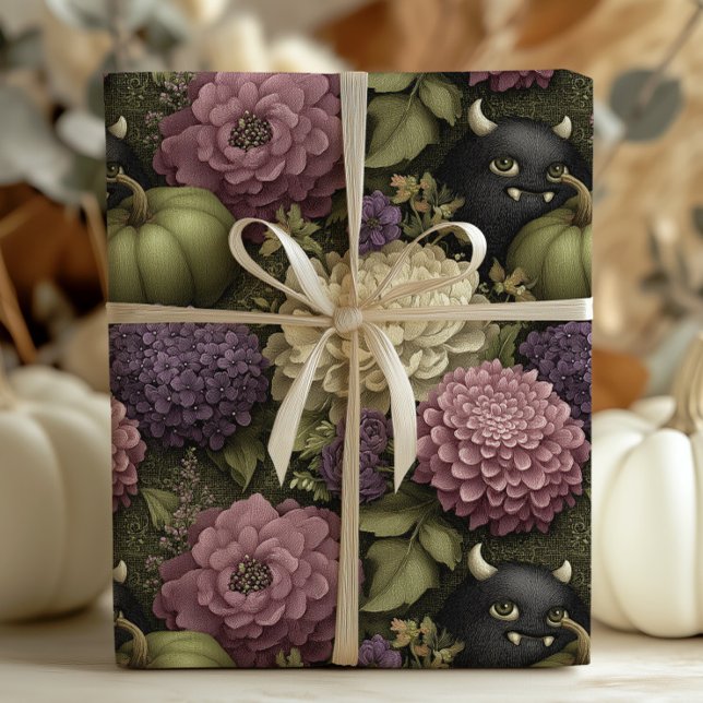 Elegant Halloween Monsters och Pumpkins i Lila Presentpapper (Skapare uppladdad)