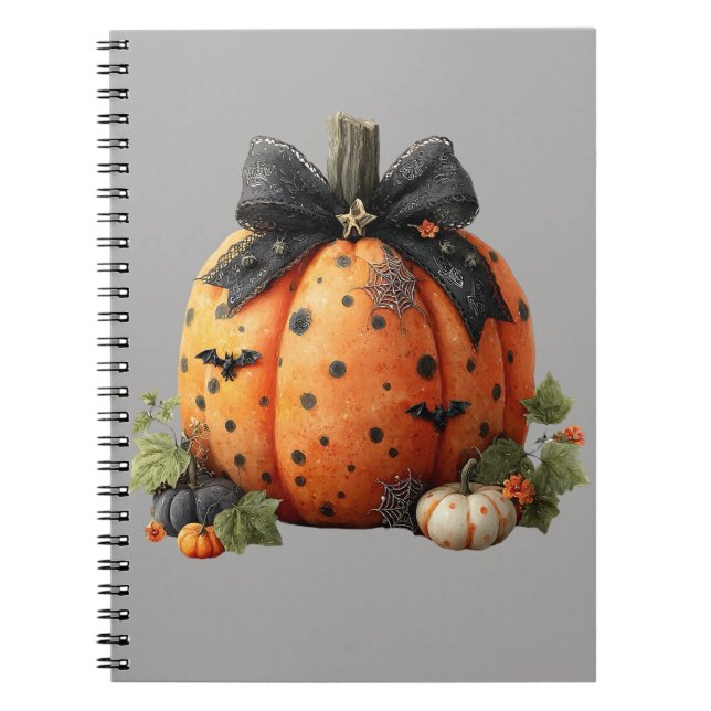 Elegant Halloween Pumpkin med Black Bow Anteckningsbok (Framsidan)