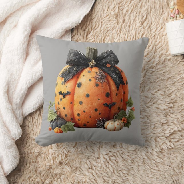 Elegant Halloween Pumpkin med Black Bow Kudde (Filt)