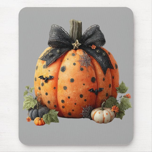Elegant Halloween Pumpkin med Black Bow Musmatta (Framsidan)