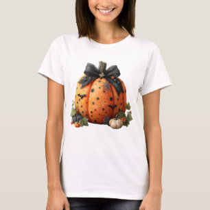 Elegant Halloween Pumpkin med Black Bow T Shirt