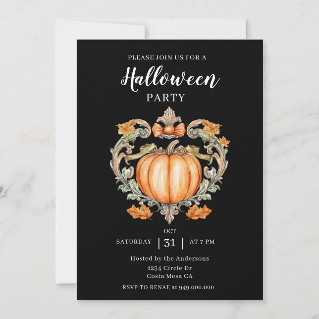 Elegant Halloween Pumpkin Party-inbjudan Inbjudningar (Framsida)