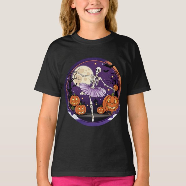 Elegant Halloween Skeleton Ballet Dancer T Shirt (Framsida)