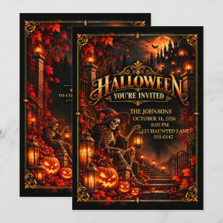 Elegant Halloween-skelettfestinladning Inbjudningar