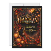 Elegant Halloween svart katt festinbjudan