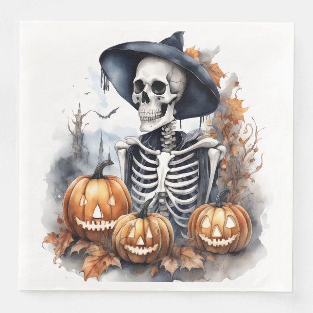 Elegant Halloween Watercolor Skeleton Pappersservett (Framsida)
