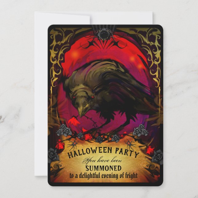 Elegant Halloweenfest-inbjudan med korp Inbjudningar (Framsida)