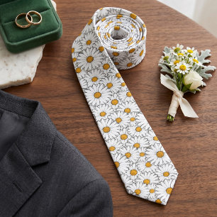 Elegant halsduk med gula vita tusenskönor blommig slips