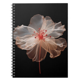 Elegant halvgenomskinlig blomma på svart anteckningsbok