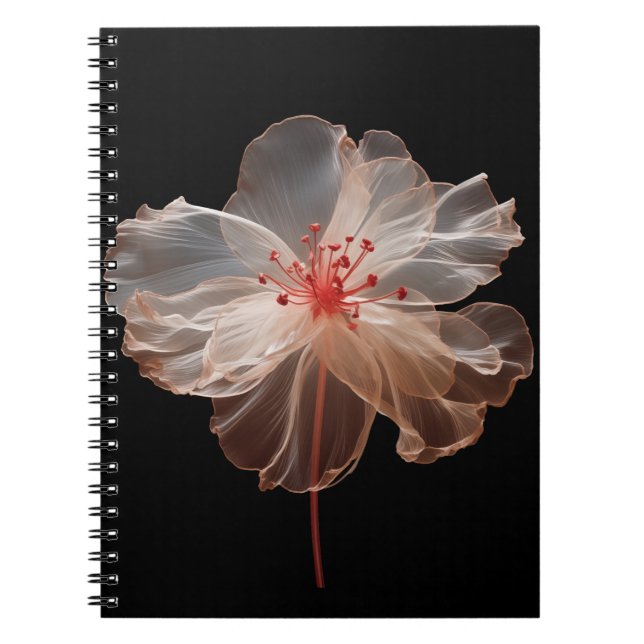 Elegant halvgenomskinlig blomma på svart anteckningsbok (Framsidan)