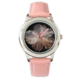 Elegant halvgenomskinlig blomma på svart armbandsur