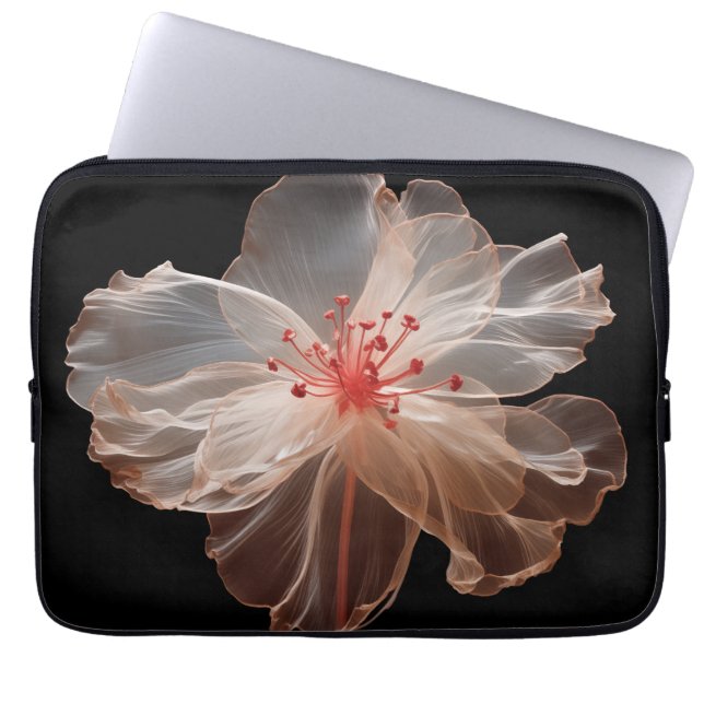 Elegant halvgenomskinlig blomma på svart laptop fodral (Framsidan)